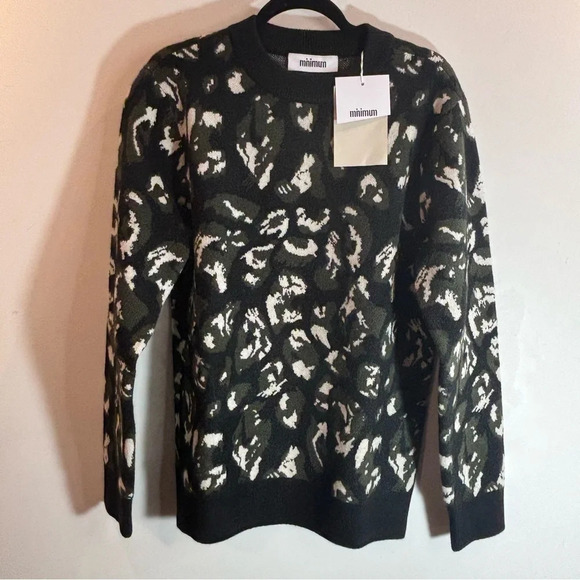 MINIMUM Sz M Wool Blend Crew Neck Abstract Pattern Design Sweater NEW WITH TAGS - Picture 2 of 10